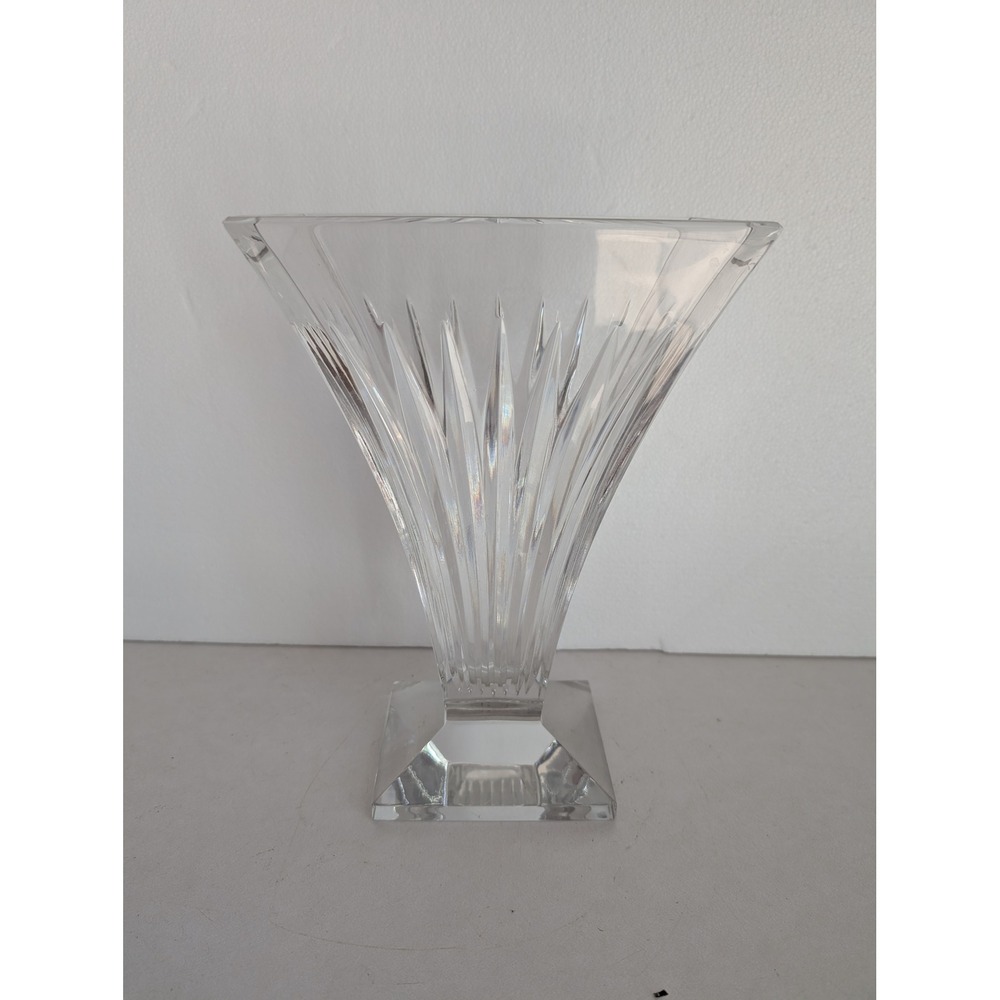 Waterford Crystal Clarion Collection Fluted Fan Vase Art Deco Pedestal Base 10"